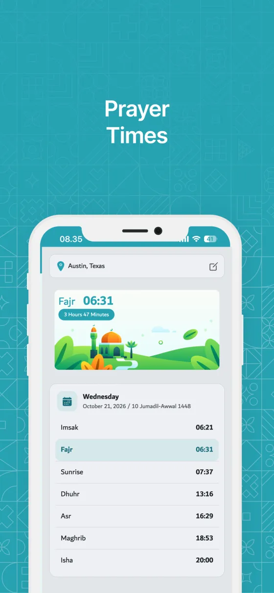 Prayer times and reminders in Dzikir App