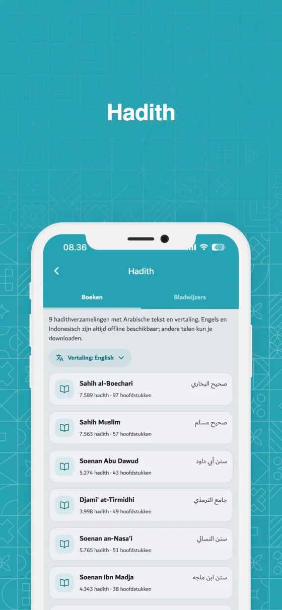 Schermafbeelding: Hadith lezen in Dzikir App