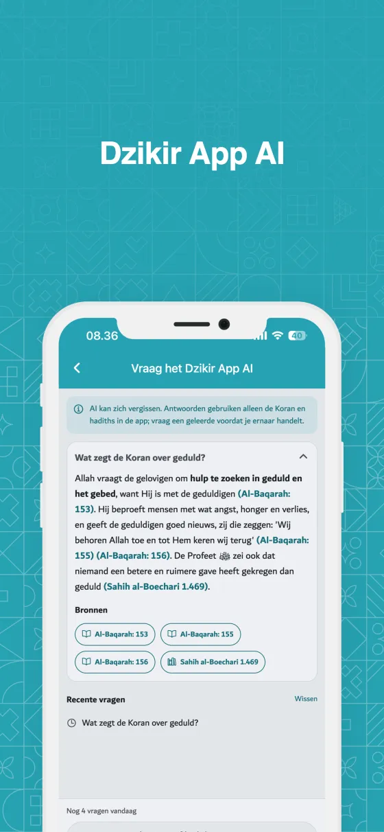 Schermafbeelding: Vraag het Dzikir App AI in Dzikir App
