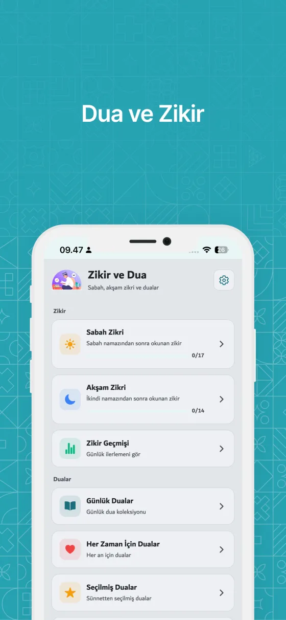 Dzikir App'te Dualar ve namaz sonrası zikirler