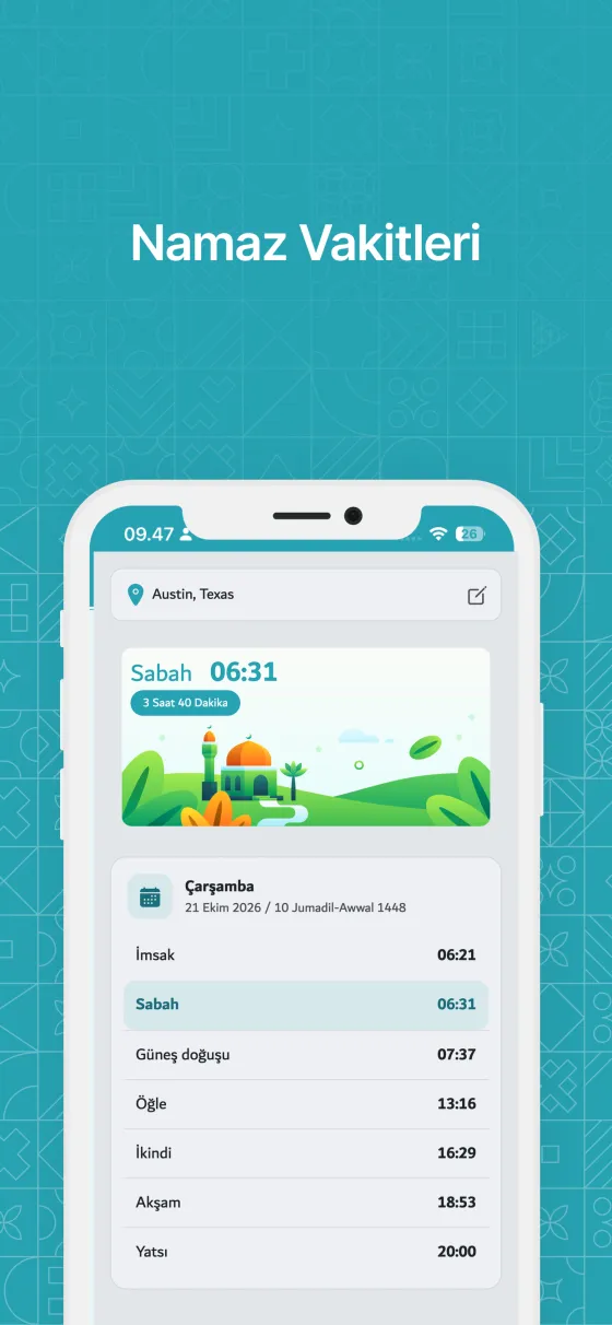 Dzikir App'te Namaz vakitleri ve hatırlatıcılar